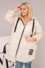 Dámská bunda Plus Size prošívaná s kapucí a nápisem HOPE světlá béžová