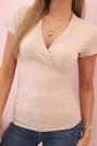 Damenbluse aus Baumwolle mit Wickelausschnitt beige
