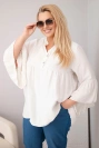 Damenbluse aus Viskose in Übergröße mit Rüschenärmeln und V-Ausschnitt beige