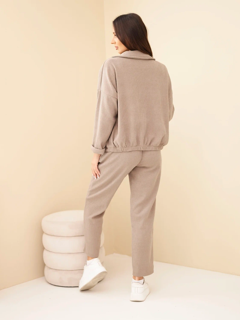 Damen-Set aus Viskose Cord mit Sweatshirt und Hose mit Gürtel fango