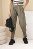 High-waisted women's cotton pants with a belt khaki