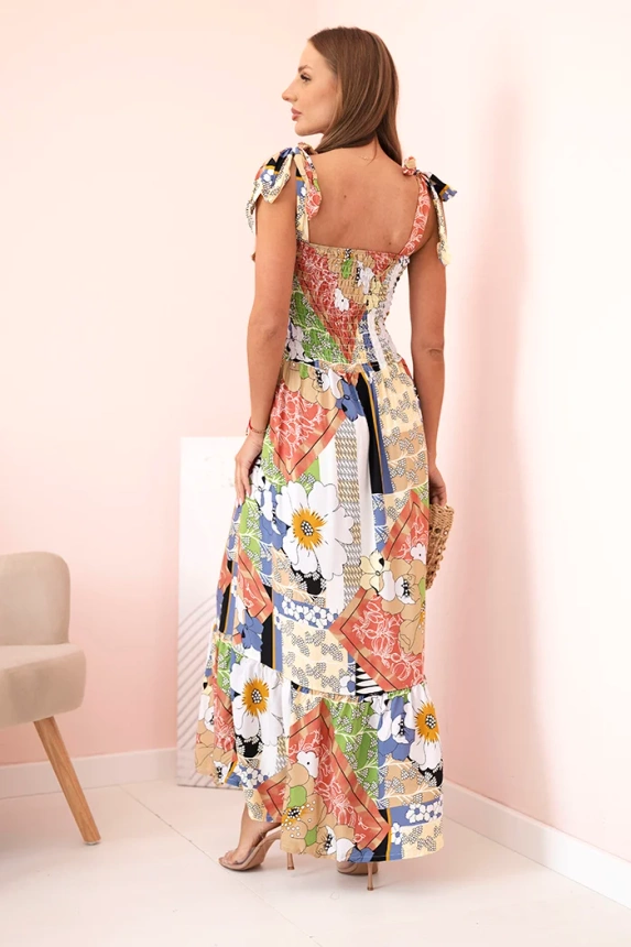 Damen-Baumwollkleid mit Raffung und Blumenmuster denim