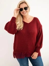 Damenpullover Plus Size mit Spitzenabschluss bordowy