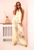 Women's set with viscose vest and pants in floral yellow