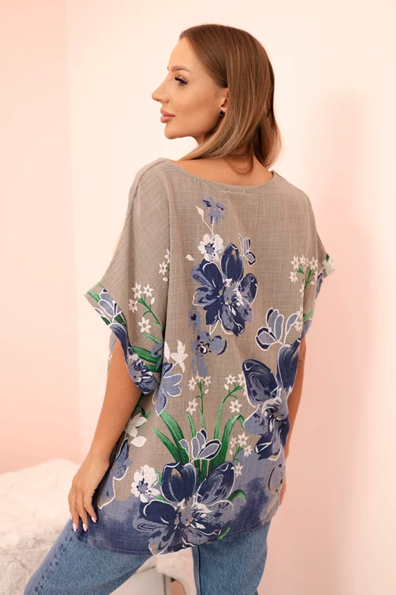 Women's cotton blouse with floral print and short sleeves fango