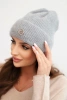Women's winter fluffy hat with decorative button gray