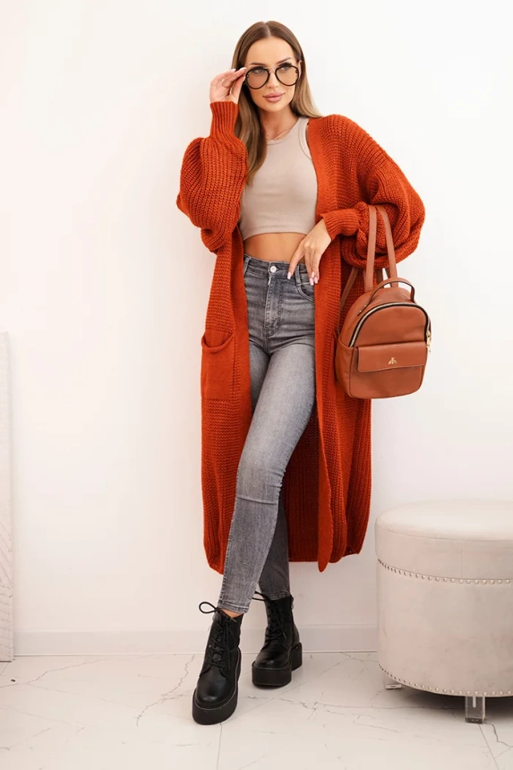 Long cardigan sweater red