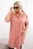 Moteriška marškininė suknelė Plus Size su ilgesne nugara ir sukamu rankovėmis tamsus pudrinis rožinis