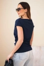 Damenbluse, gerippt, aus Viskose, mit Wasserfallausschnitt und Raffung, marineblau