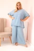 Plus Size women's set made of Tencel, tie-front blouse and wide-leg pants light denim