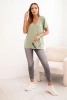Women's cotton blouse with a V-neck and short sleeves dark mint