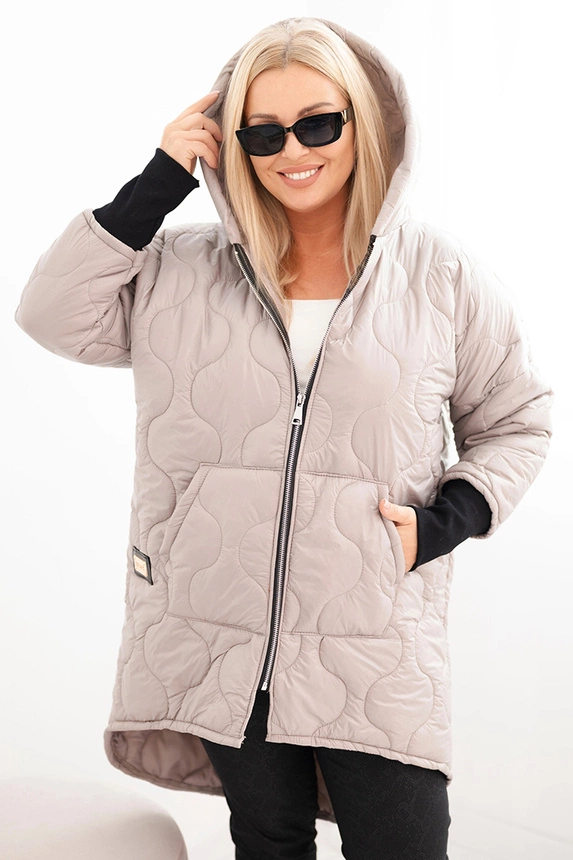 Damenjacke Plus Size gesteppte mit Kapuze dunkel beige