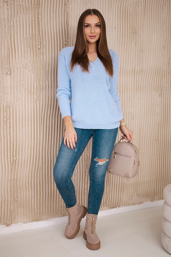 Sweater with V neckline blue