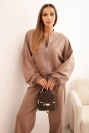 Women's cotton set with wide leg pants and zip-up sweatshirt fango