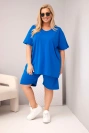 Women's Plus Size cotton set with blouse and shorts cornflower blue