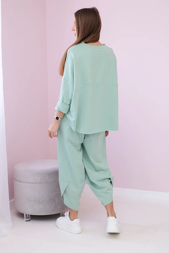 Cotton sweatshirt pants set dark mint