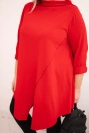 Women's cotton Plus Size asymmetrical blouse with rolled sleeves red