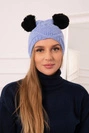Cap with fleece 2 pompoms K291 blue