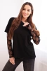 Women's cotton blouse with lace sleeves black
