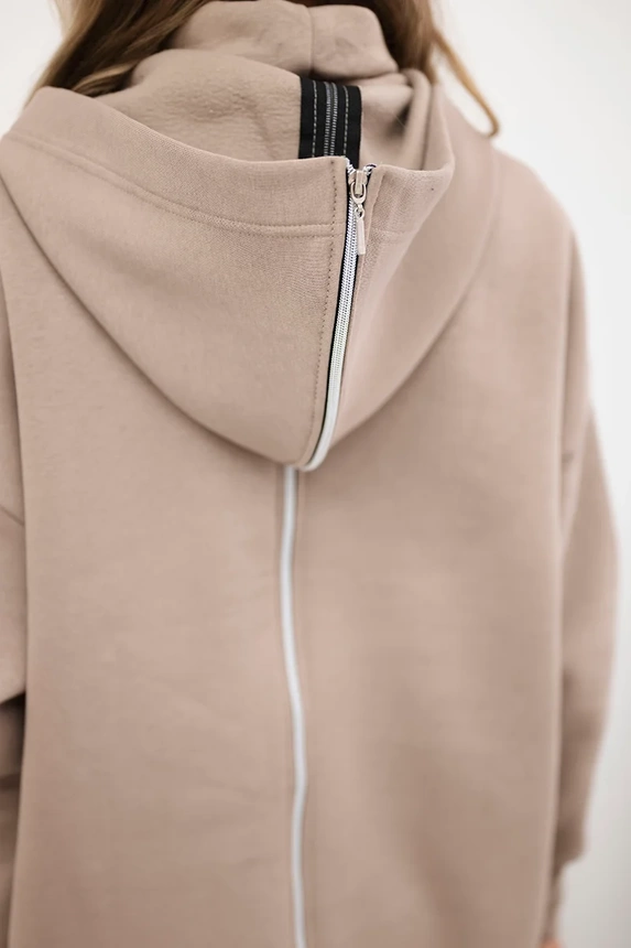 Insulated sweatshirt with a zipper at the back dark beige