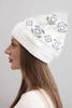 Women's winter wool hat with geometric pattern K434 white + gray