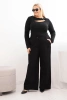 Dámske nohavice Plus Size so širokým strihom a opaskom čokoládové