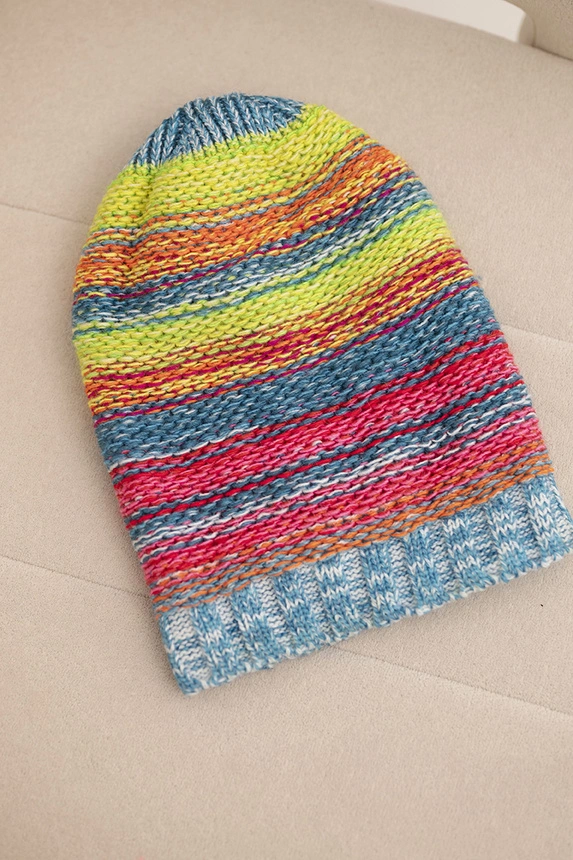 Hat with fleece Krystyna K207 neon green + sea color