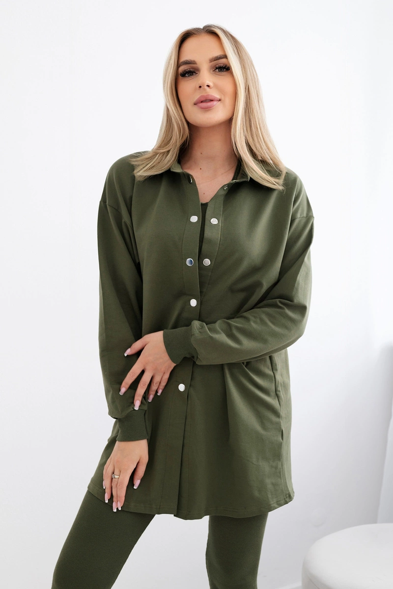 Komplet 3-częściowy bluza, top i legginsy khaki zdjęcie 3