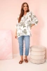 Women's V-neck shirt with a floral pattern khaki
