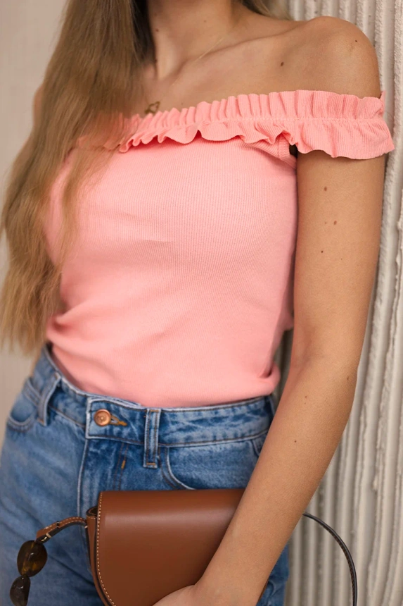 Spanische Bluse mit Rüschen apricot