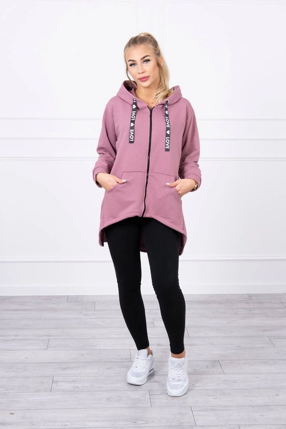 Sweatshirt with longer back and hood dark pink