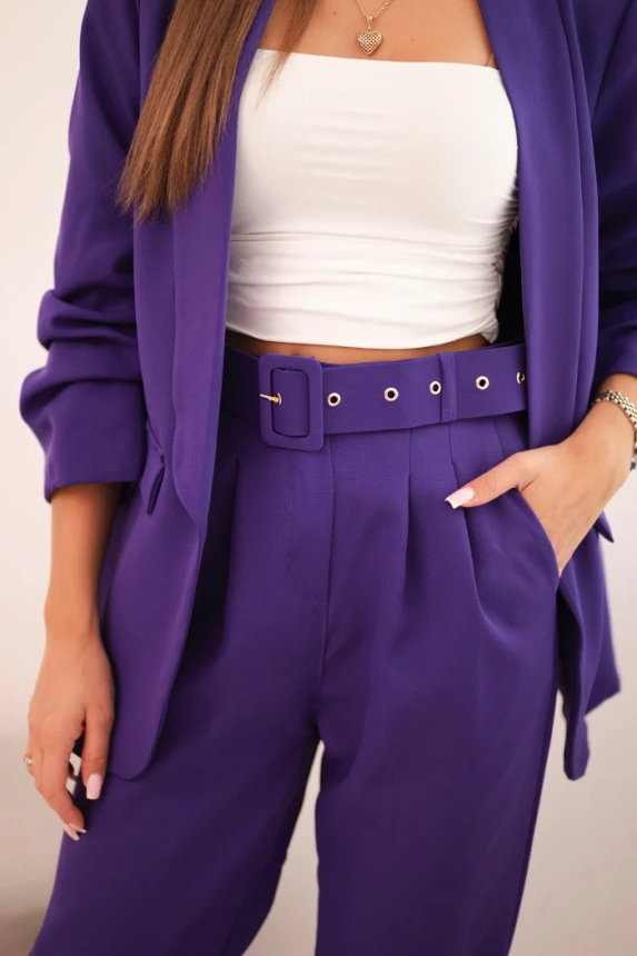 Elegantiškas švarkas ir kelnės violetinės spalvos