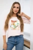 Bluse mit 3D-Grafik Vogel puderrosa