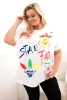 Damen Baumwollbluse in Plus Size mit buntem Aufdruck weiß