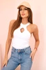 Women's sleeveless blouse with a cutout and decorative buckle white