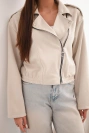 Women's suede viscose jacket with asymmetrical zipper beige
