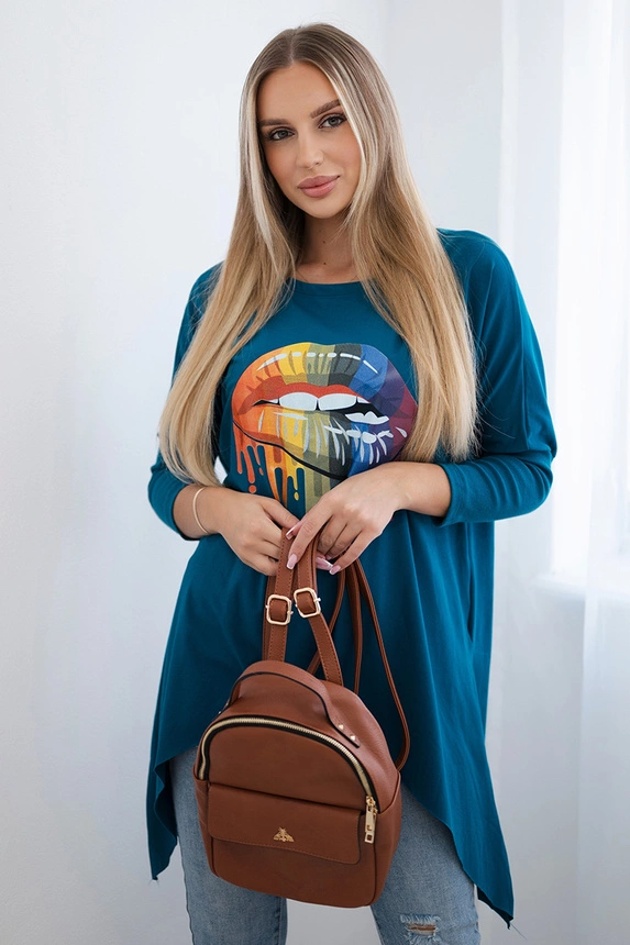 Blouse oversize with rainbow lips print marine