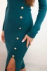 Women's ribbed dress with a turtleneck and decorative buttons teal