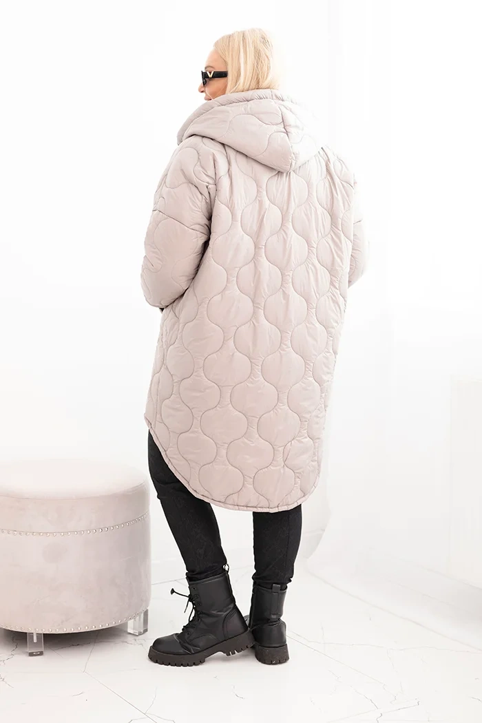 Damen Winterjacke Plus Size gesteppte mit Kapuze dunkelbeige