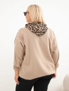 Plus Size women's viscose hoodie with leopard print inserts camel