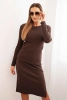 Women's cotton set ribbed blouse and pencil skirt brown