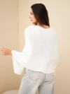 Women's baby alpaca poncho sweater with buttons ecru