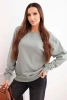 Basic women's cotton looped sweatshirt with a round neckline dark mint