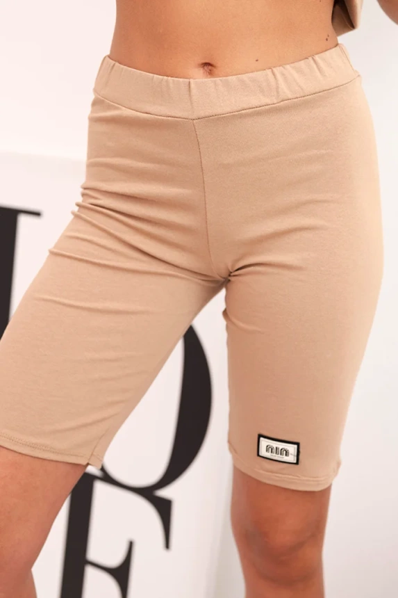 Damen-Set aus Baumwolle mit kurzen Ärmeln und Shorts Kamel