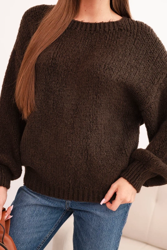 Women's sweater with thick knit and long sleeves brown