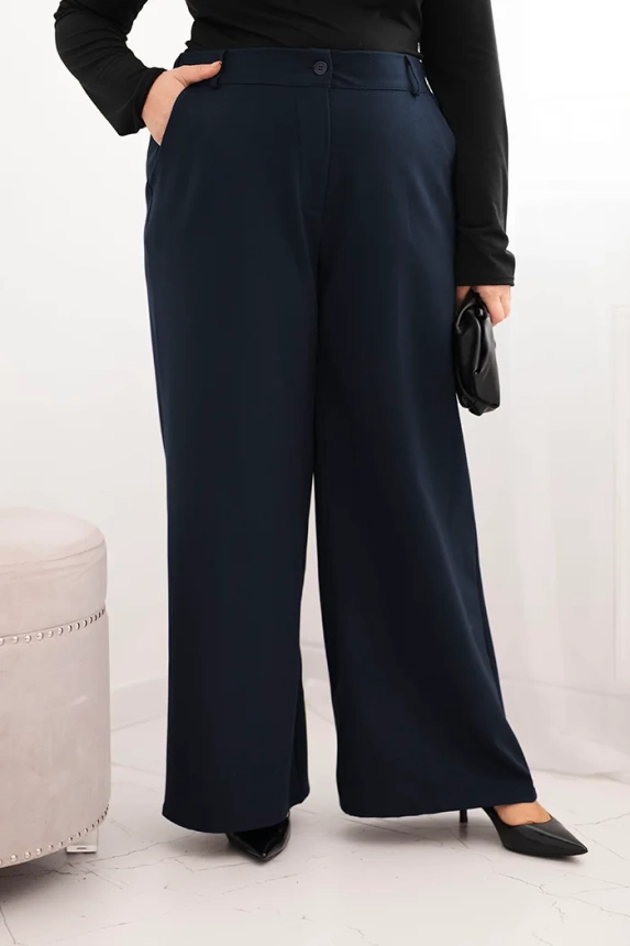 Dámske nohavice Plus Size so širokým strihom a opaskom čokoládové