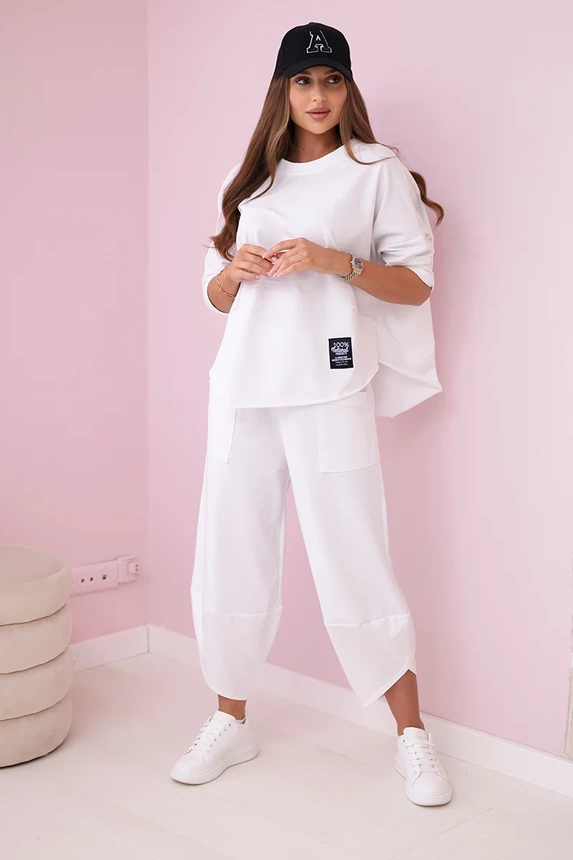 Cotton sweatshirt pants set white