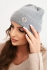 Women's winter fluffy hat with decorative button dark gray