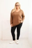 Damenbluse Plus Size mit V-Ausschnitt und langen Ärmeln braun
