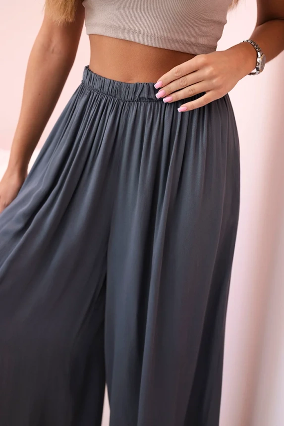 Women's wide viscose trousers with an elastic waistband graphite